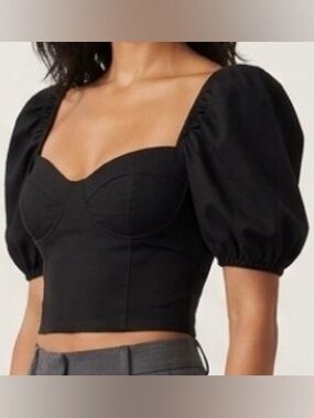 Wilfred Aritzia Novella Black Puff Sleeve Smocked Bustier Top XS Modern Utility